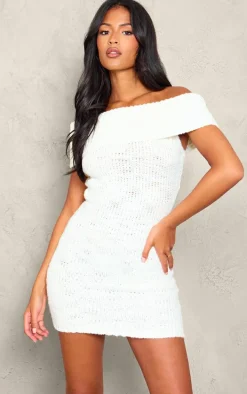 Tall Cream Chunky Knit Foldover Bandeau Mini Dress