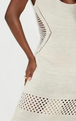 Tall Cream Crochet Plunged Maxi Dress