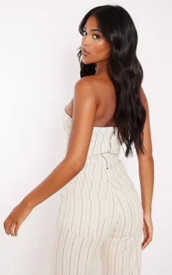 Tall Cream Denim Pinstripe Corset Top