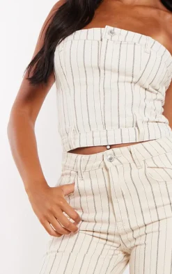 Tall Cream Denim Pinstripe Corset Top