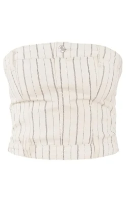 Tall Cream Denim Pinstripe Corset Top