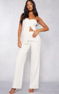 Tall Cream Elasticated Wide Leg Pants