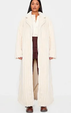 Tall Cream Faux Fur Rib Detail Maxi Coat