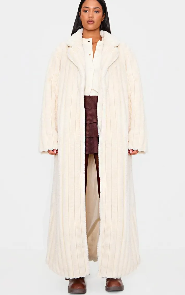 Tall Cream Faux Fur Rib Detail Maxi Coat