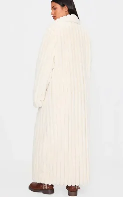 Tall Cream Faux Fur Rib Detail Maxi Coat