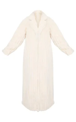 Tall Cream Faux Fur Rib Detail Maxi Coat