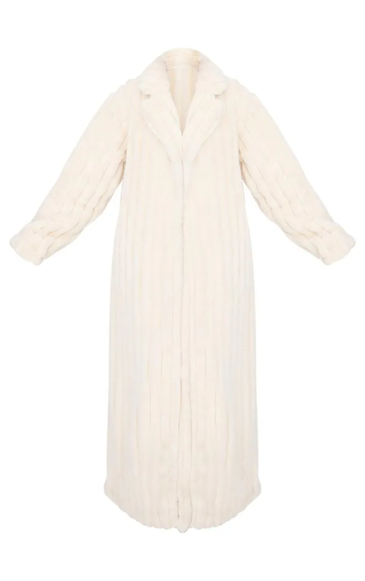 Tall Cream Faux Fur Rib Detail Maxi Coat