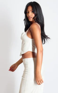 Tall Cream Faux Leather Boned Corset