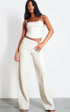 Tall Cream Faux Leather Boned Corset