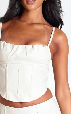 Tall Cream Faux Leather Boned Corset