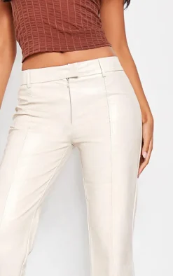 Tall Cream Faux Leather Low Rise Textured Straight Leg Pants