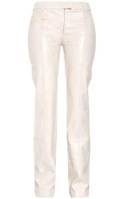 Tall Cream Faux Leather Low Rise Textured Straight Leg Pants