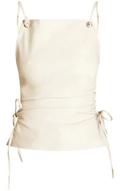 Tall Cream Faux Leather Open Back Top