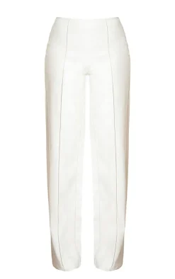 Tall Cream Faux Leather Seam Detail Wide Leg Pants