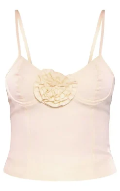 Tall Cream Flower Detail Cami Strap Crop Top
