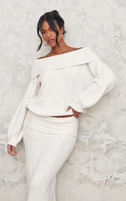 Tall Cream Fold Over Knitted Maxi Skirt