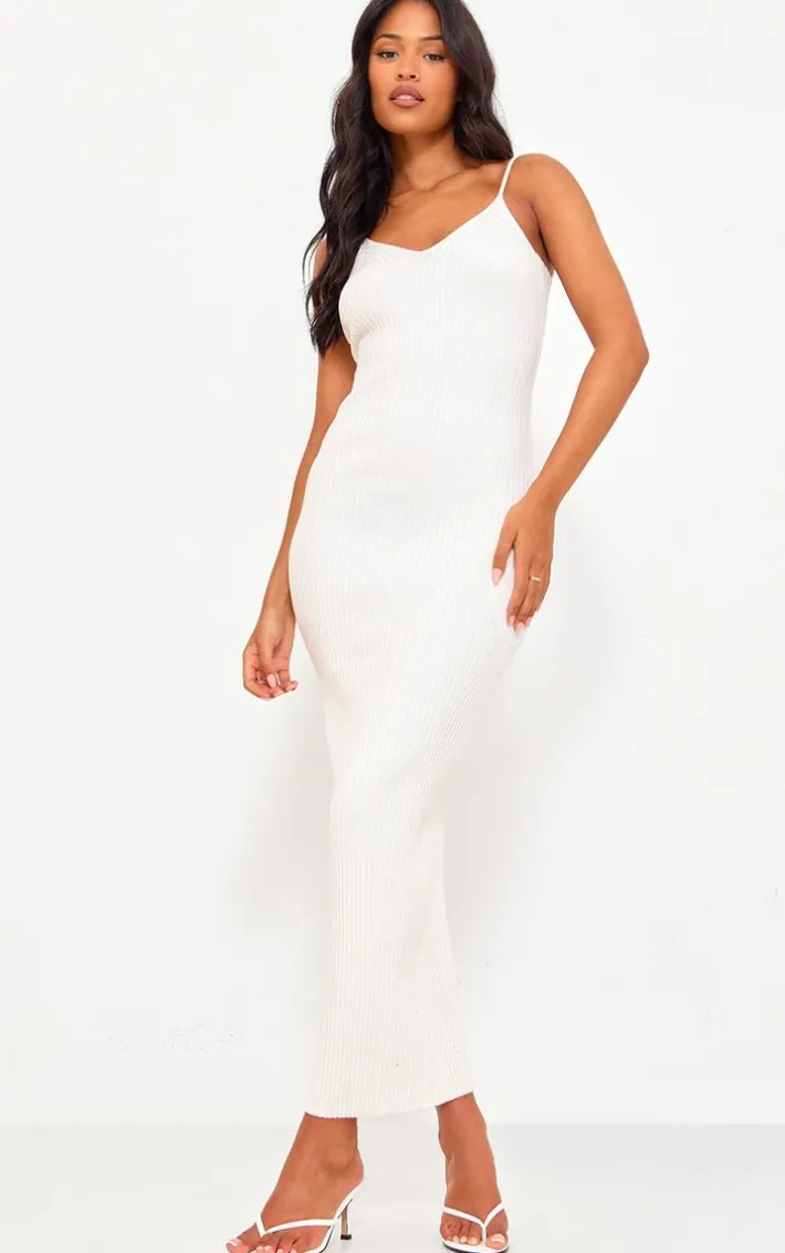Tall Cream Rib Knit Strappy Midaxi Dress