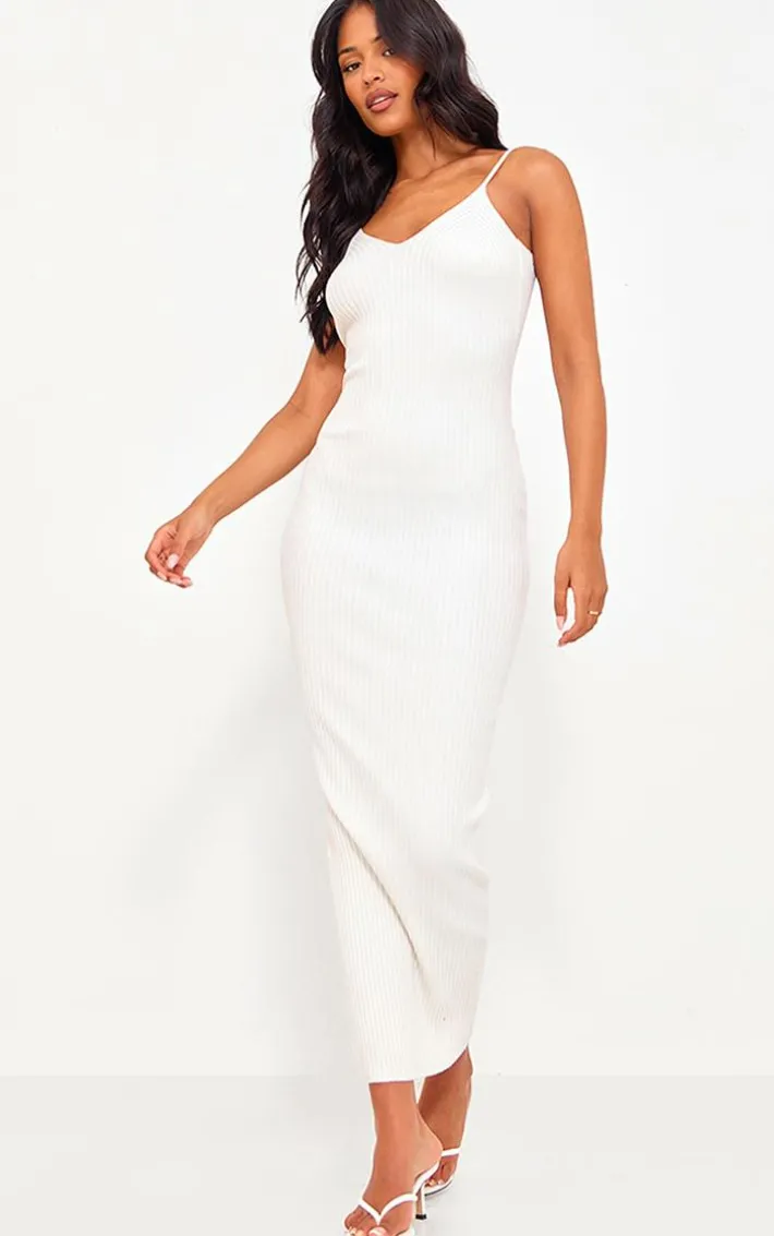 Tall Cream Rib Knit Strappy Midaxi Dress