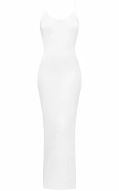 Tall Cream Rib Knit Strappy Midaxi Dress