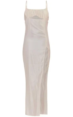 Tall Cream Ruched Front Satin Midaxi Dress