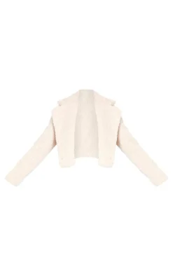 Tall Cream Teddy Fur Button Cropped Coat