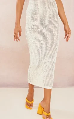 Tall Cream Textured Low Rise Midaxi Skirt