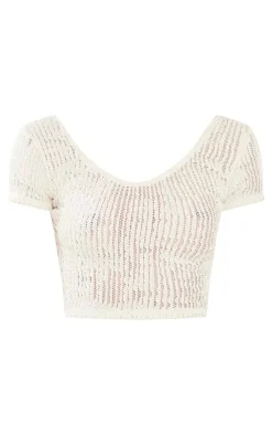 Tall Cream Textured Scoop Back Top