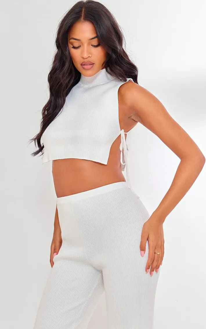 Tall Cream Tie Side Rib Knit Crop Top