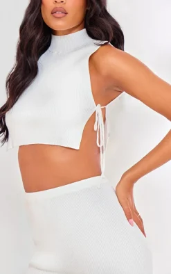 Tall Cream Tie Side Rib Knit Crop Top