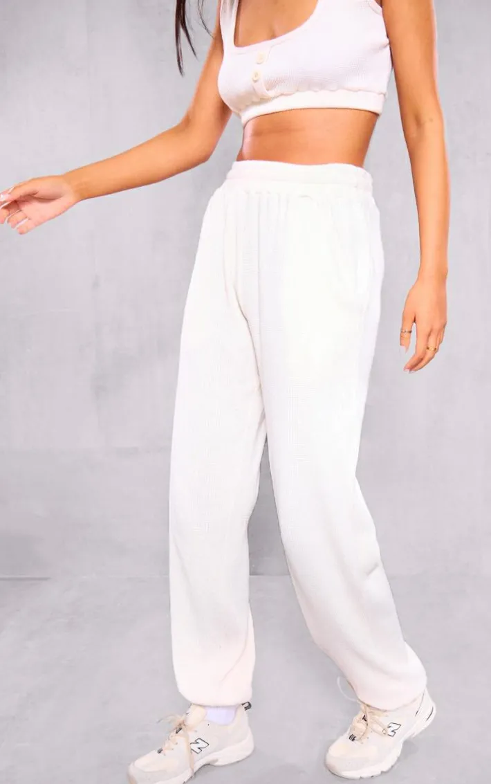 Tall Cream Waffle Textured Cuffed Sweatpants