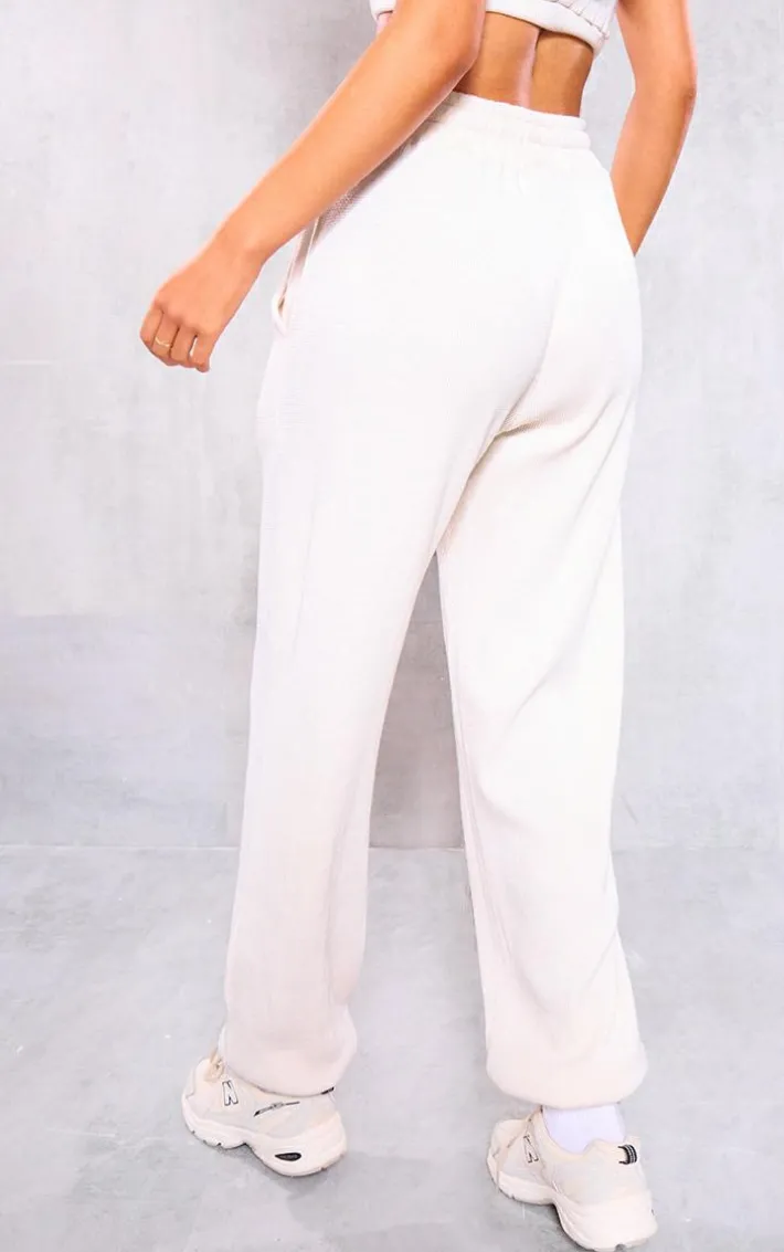 Tall Cream Waffle Textured Cuffed Sweatpants