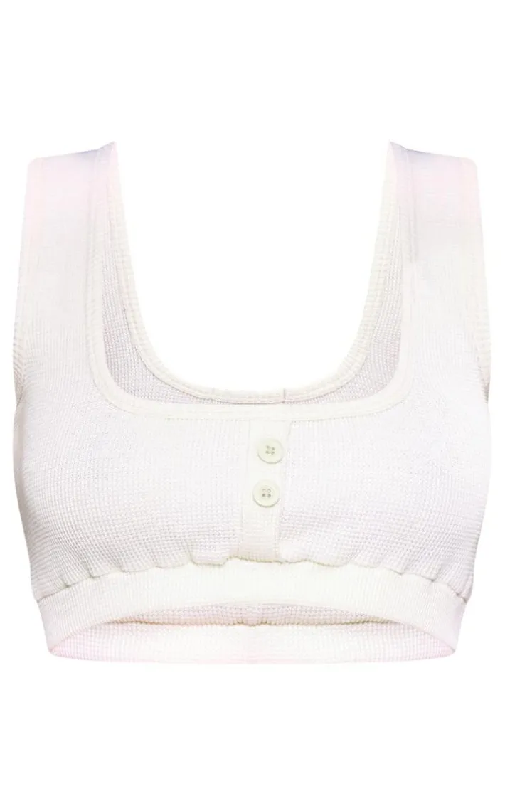 Tall Cream Waffle Textured Button Up Crop Top