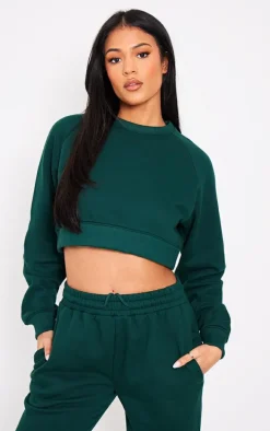 Tall Dark Green Cropped Long Sleeve Sweatshirt