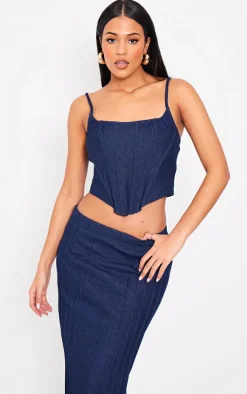 Tall Dark Indigo Boned Detail Denim Corset Top