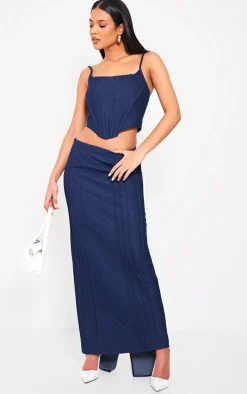 Tall Dark Indigo Boned Detail Denim Corset Top