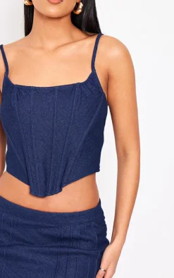 Tall Dark Indigo Boned Detail Denim Corset Top