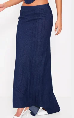 Tall Dark Indigo Pleat Detail Maxi Denim Skirt