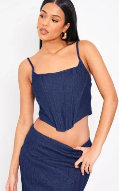 Tall Dark Indigo Pleat Detail Maxi Denim Skirt