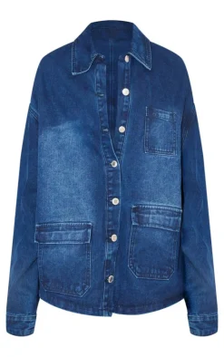 Tall Dark Indigo Wash Front Pocket Detail Boxy Denim Jacket