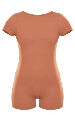 Tall Deep Mocha Snatched Sculpt Scoop Open Back Romper