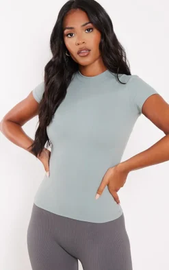 Tall Dusty Khaki Snatched Sculpt Short Sleeve T Shirt