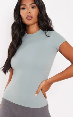 Tall Dusty Khaki Snatched Sculpt Short Sleeve T Shirt