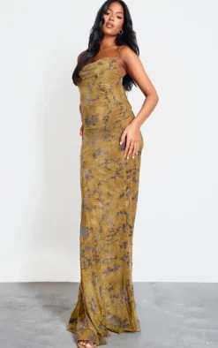 Tall Green Devore Cowl Neck Lace Up Back Maxi Dress