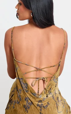 Tall Green Devore Cowl Neck Lace Up Back Maxi Dress