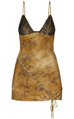 Tall Green Devore Lace Up Detail Mini Dress