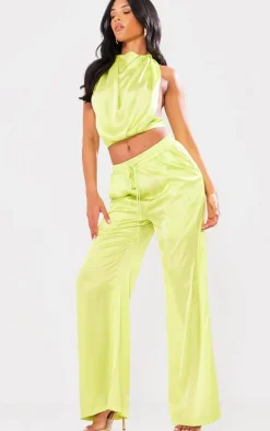 Tall Green Drawstring Satin Pants