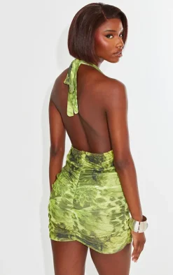 Tall Green Halterneck Print Mini Dress