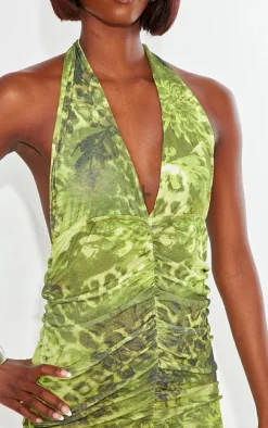 Tall Green Halterneck Print Mini Dress