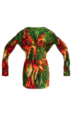 Tall Green Print Button Skirt Detail Bodycon Dress