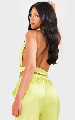 Tall Green Satin Cowl Neck Top